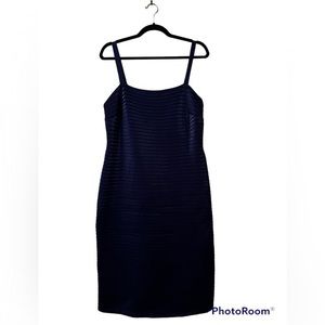 R&M Richards Navy Blue Ribbed/Cocktail/Evening/Formal Shiny Strap Dress